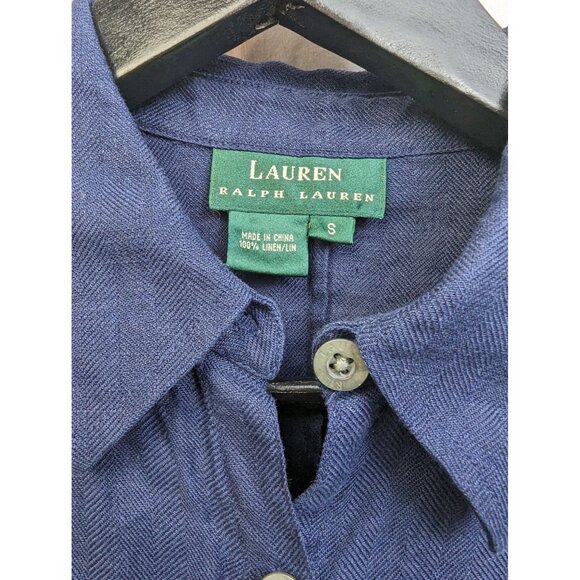 Lauren Ralph Lauren Women's Linen Navy Blue 3/4 Sleeve Button Front Shirt Sz M - Picture 4 of 4